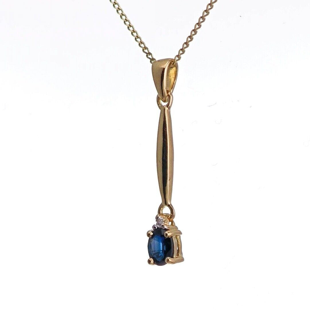 9ct Sapphire Necklace Yellow Gold 0.22ct Blue Oval Natural Gemstone
