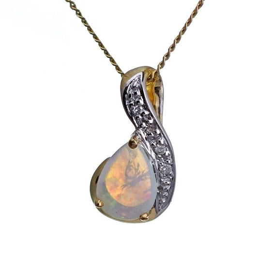 9ct Opal Necklace Yellow Gold 0.32ct White Pear Natural Gemstone