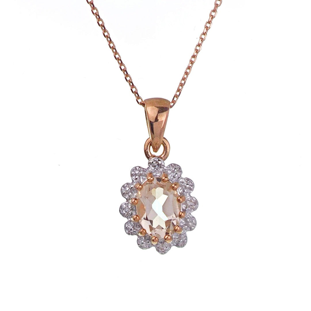 9ct Morganite Diamond  Necklace Rose Gold Pink  0.67 ct   Natural Gemstone