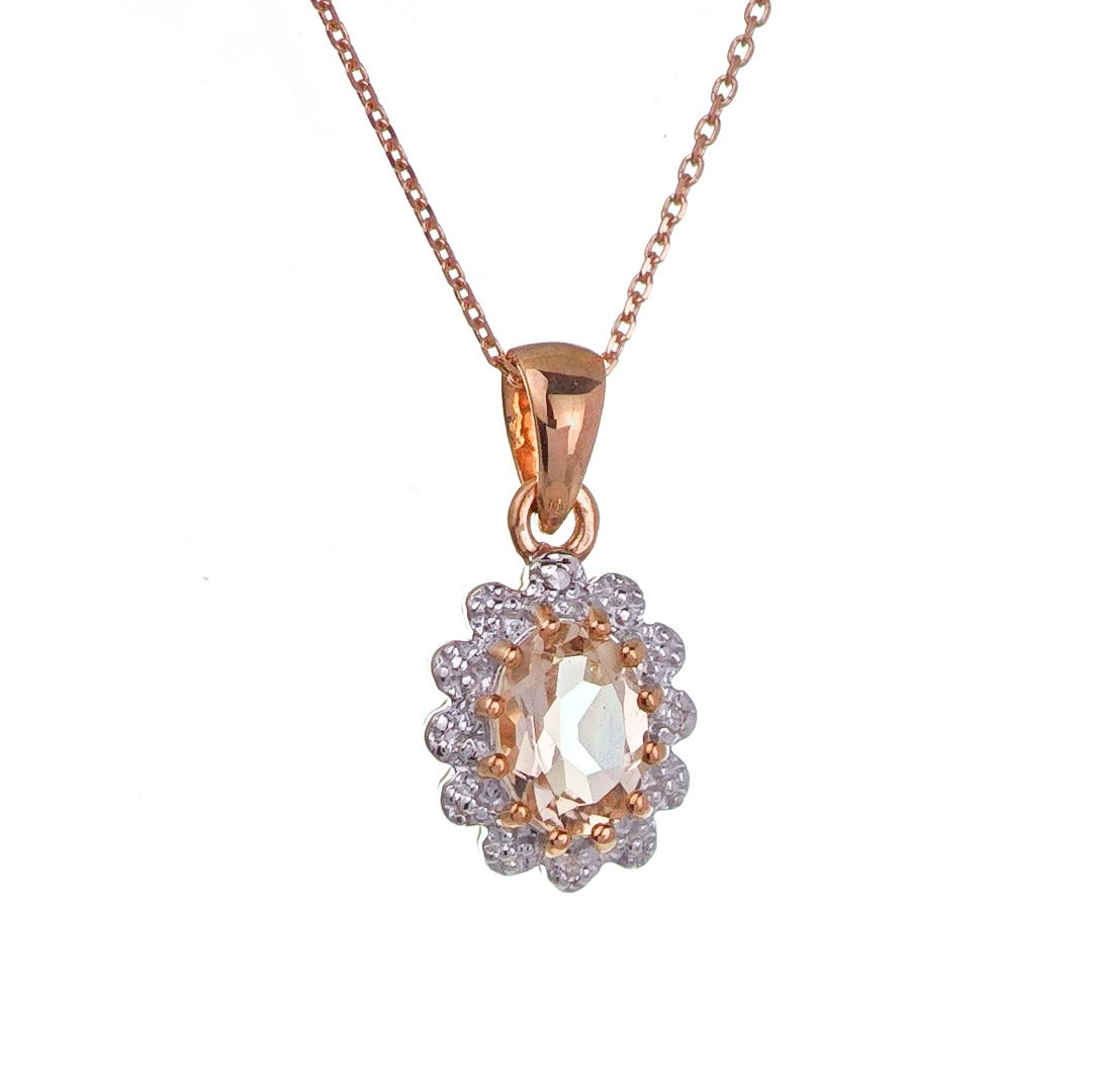 9ct Morganite Diamond  Necklace Rose Gold Pink  0.67 ct   Natural Gemstone