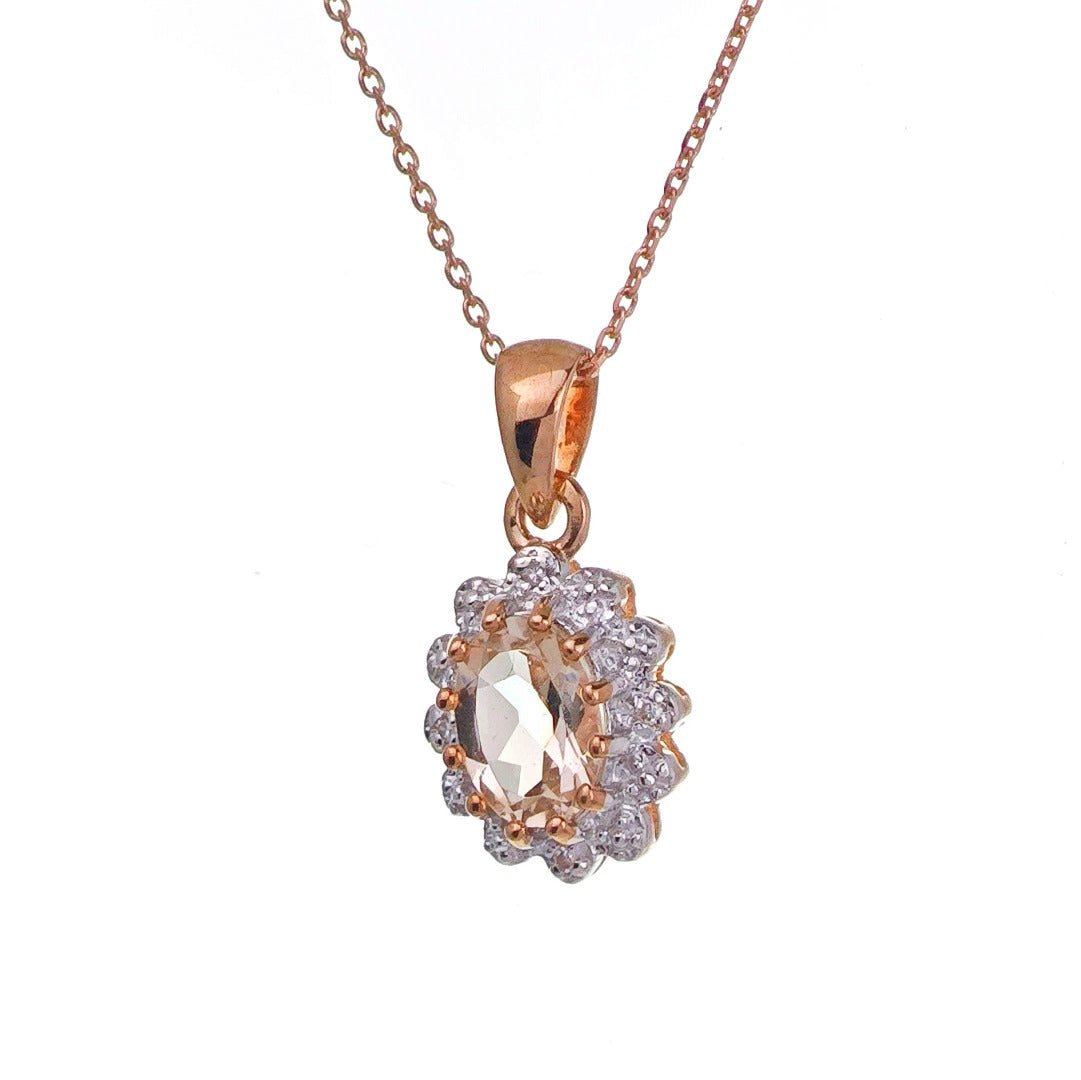 9ct Morganite Diamond  Necklace Rose Gold Pink  0.67 ct   Natural Gemstone