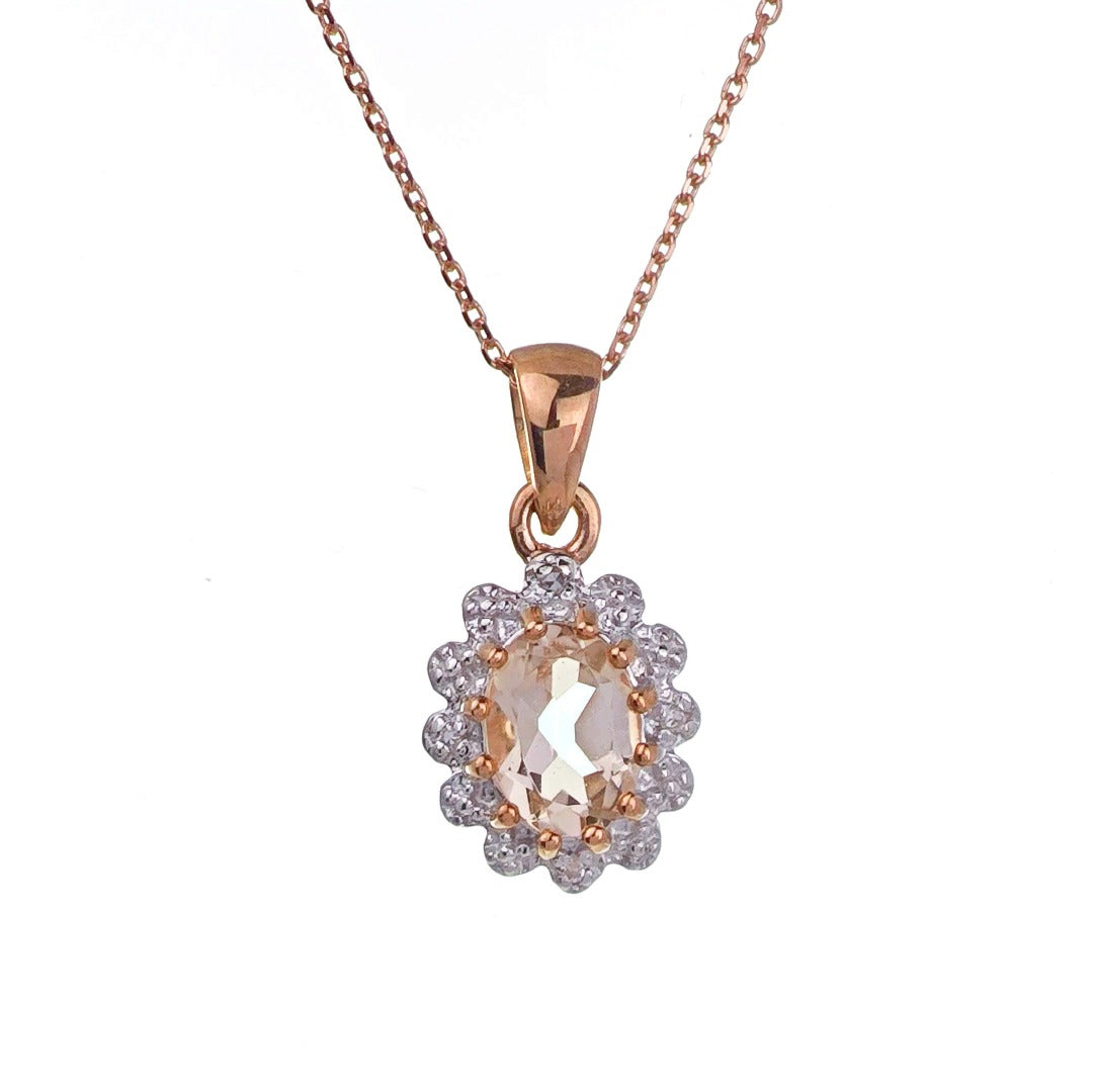 9ct Morganite Diamond  Necklace Rose Gold Pink  0.67 ct   Natural Gemstone