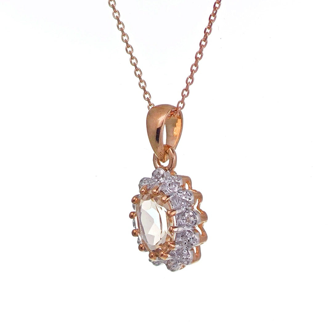 9ct Morganite Diamond  Necklace Rose Gold Pink  0.67 ct   Natural Gemstone
