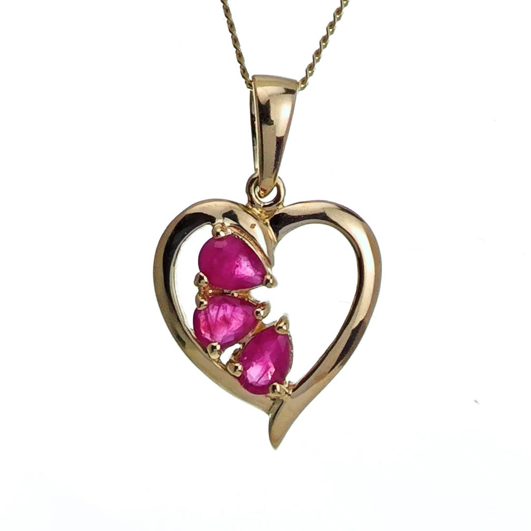 9ct Ruby Heart Necklace Yellow Gold 0.58ct Red Pear Natural Gemstone