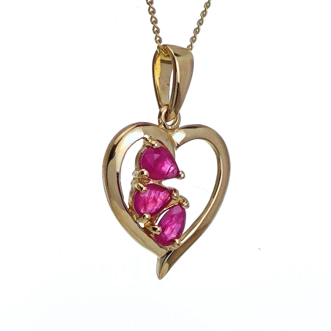 9ct Ruby Heart Necklace Yellow Gold 0.58ct Red Pear Natural Gemstone
