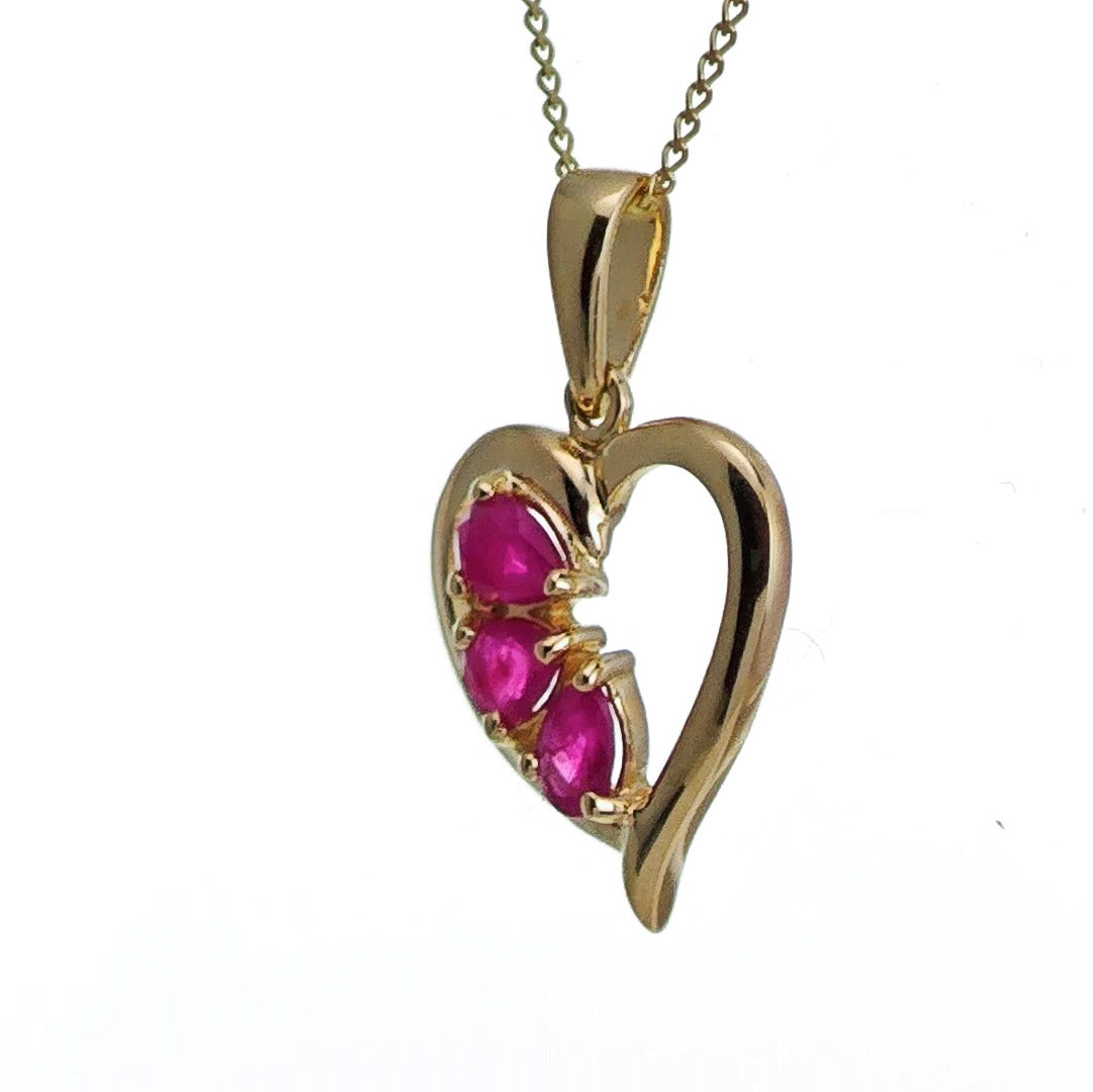 9ct Ruby Heart Necklace Yellow Gold 0.58ct Red Pear Natural Gemstone