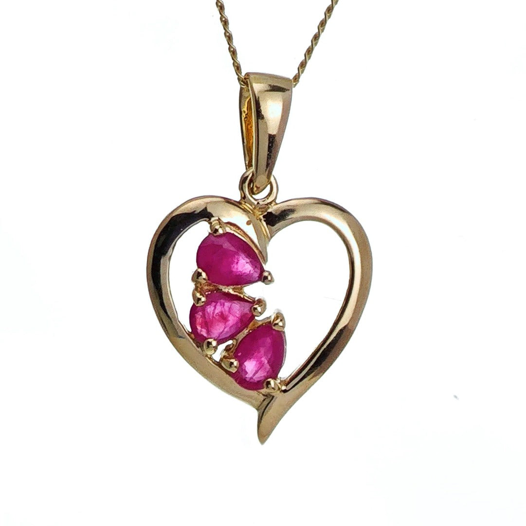 9ct Ruby Heart Necklace Yellow Gold 0.58ct Red Pear Natural Gemstone