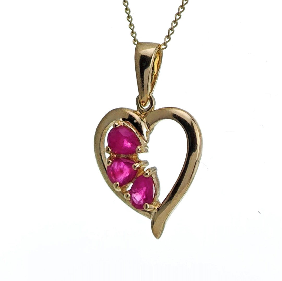 9ct Ruby Heart Necklace Yellow Gold 0.58ct Red Pear Natural Gemstone
