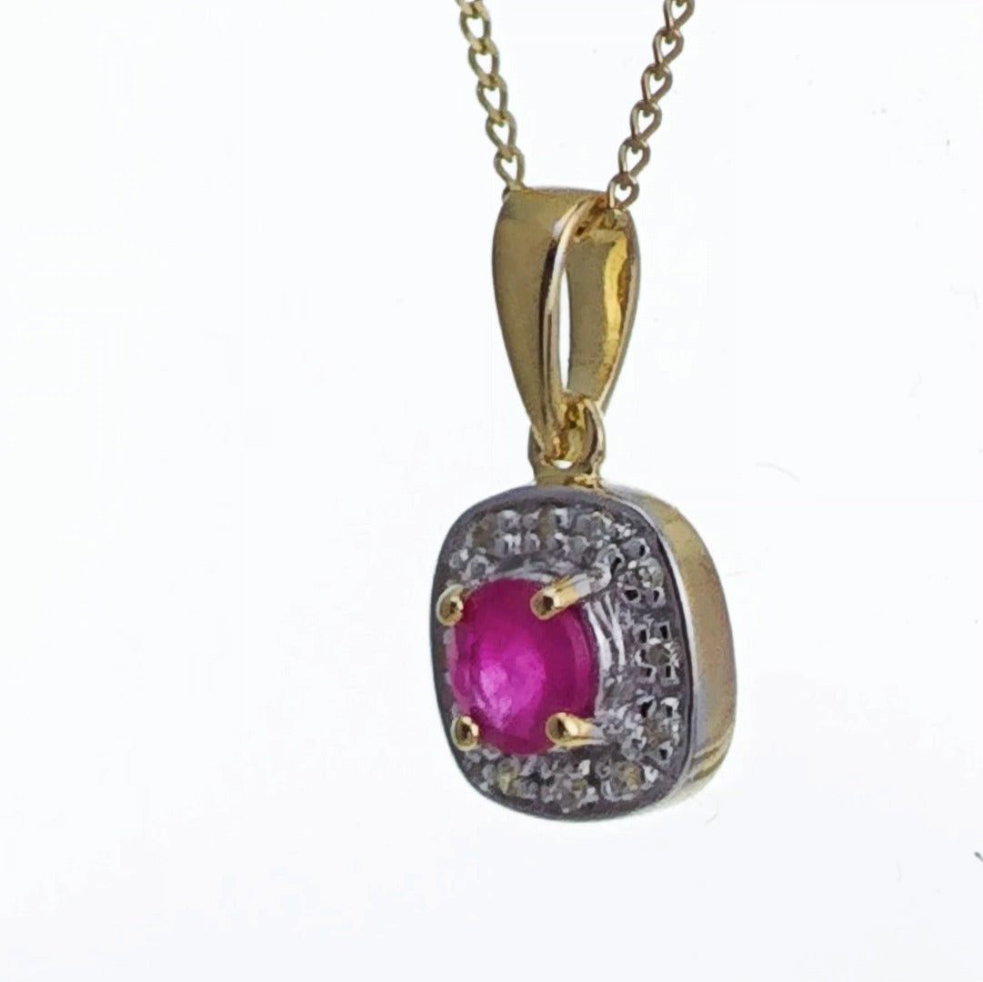 9ct Ruby Necklace Yellow Gold 0.32ct Red Round Natural Gemstone