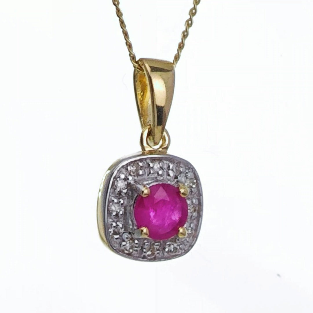 9ct Ruby Necklace Yellow Gold 0.32ct Red Round Natural Gemstone