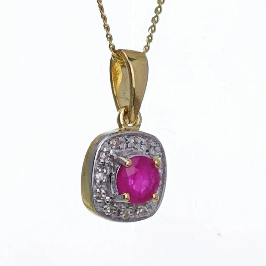 9ct Ruby Necklace Yellow Gold 0.32ct Red Round Natural Gemstone