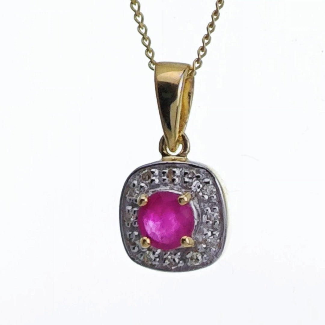 9ct Ruby Necklace Yellow Gold 0.32ct Red Round Natural Gemstone