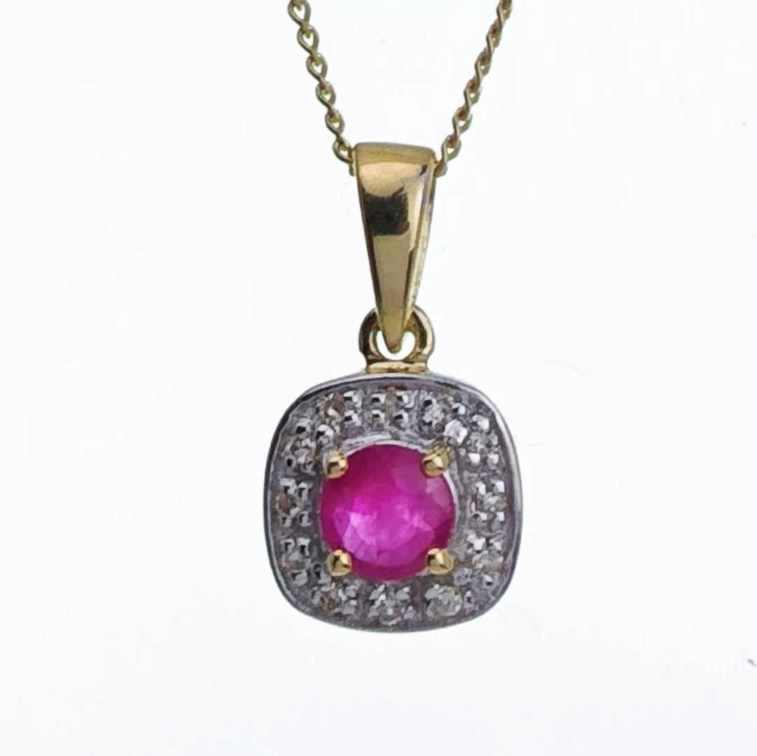 9ct Ruby Necklace Yellow Gold 0.32ct Red Round Natural Gemstone
