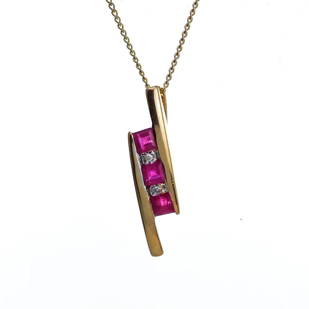 9ct Ruby Necklace Yellow Gold 0.46ct Red Square Natural Gemstone