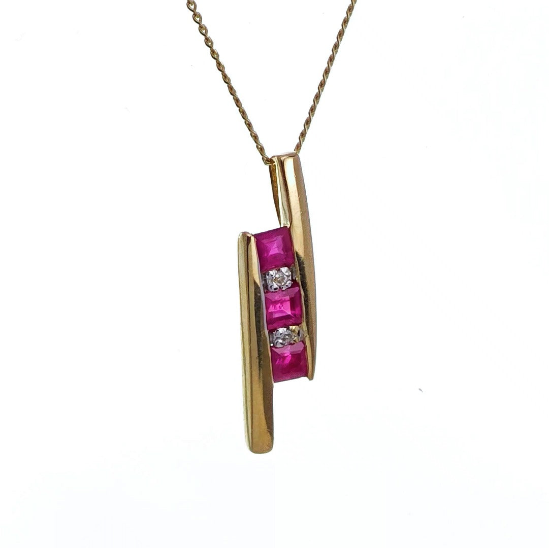 9ct Ruby Necklace Yellow Gold 0.46ct Red Square Natural Gemstone