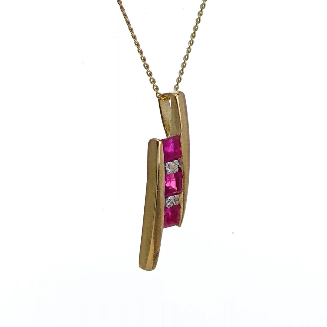 9ct Ruby Necklace Yellow Gold 0.46ct Red Square Natural Gemstone