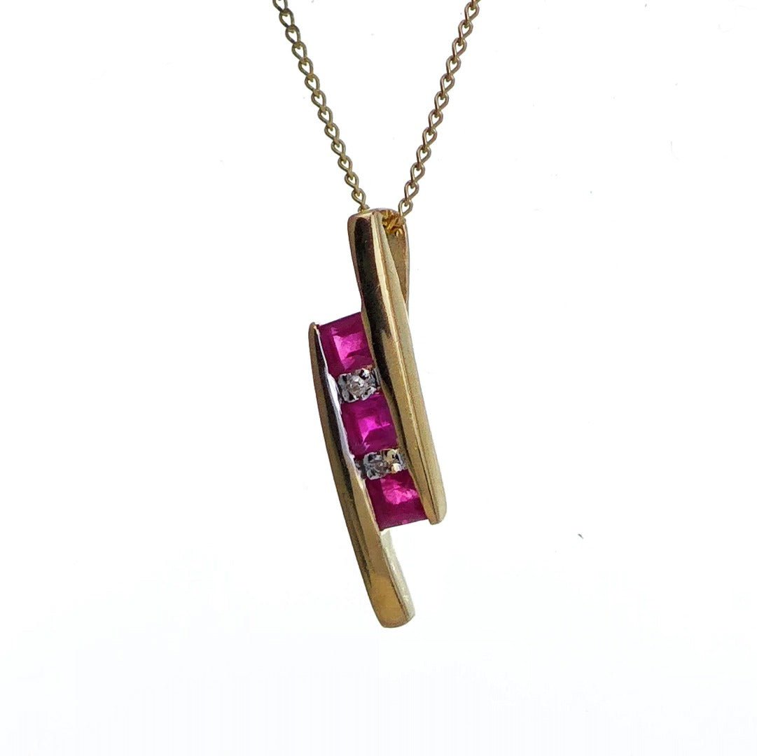 9ct Ruby Necklace Yellow Gold 0.46ct Red Square Natural Gemstone