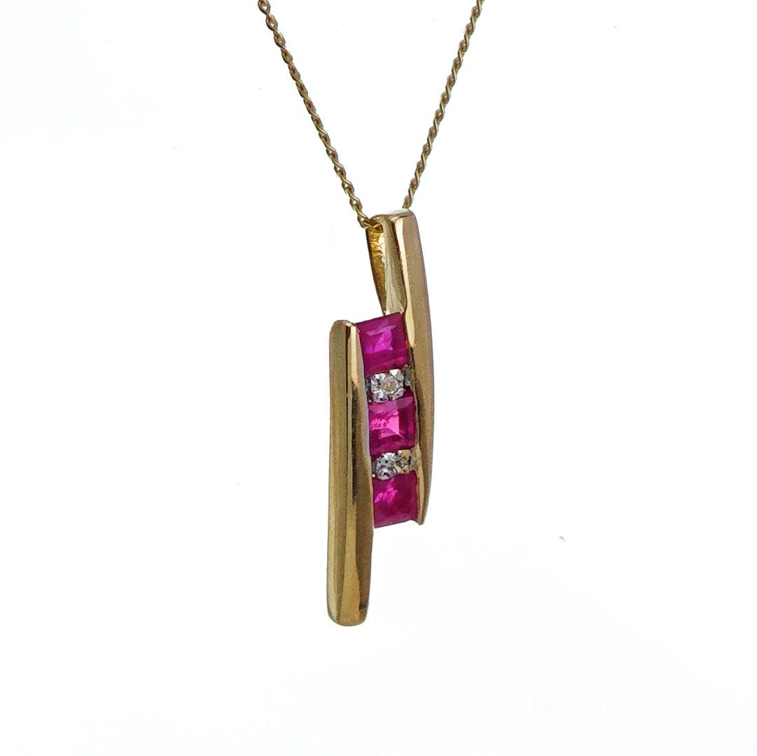 9ct Ruby Necklace Yellow Gold 0.46ct Red Square Natural Gemstone
