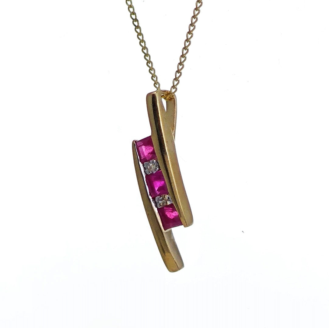 9ct Ruby Necklace Yellow Gold 0.46ct Red Square Natural Gemstone
