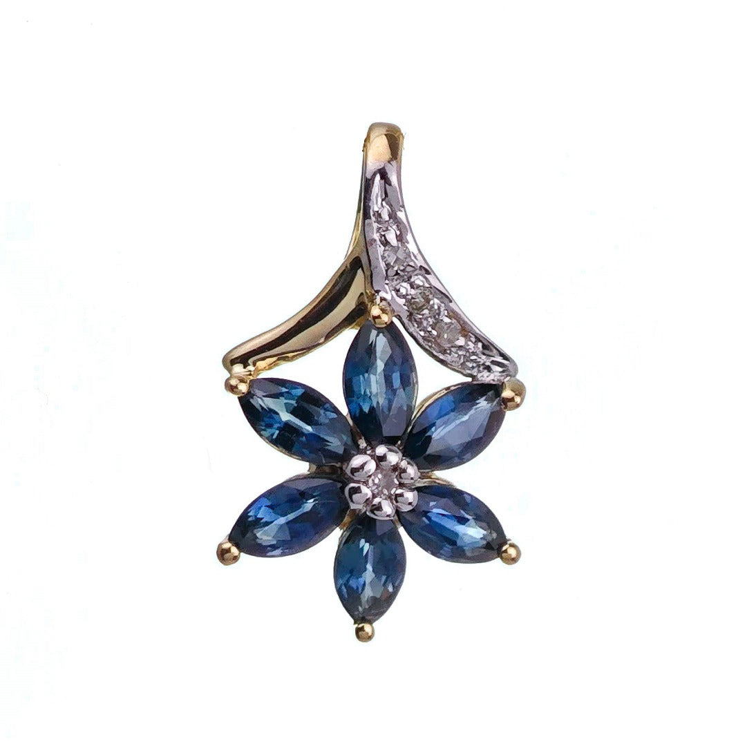 9ct Sapphire Necklace Yellow Gold 0.86ct Blue Marquise Natural Gemstone