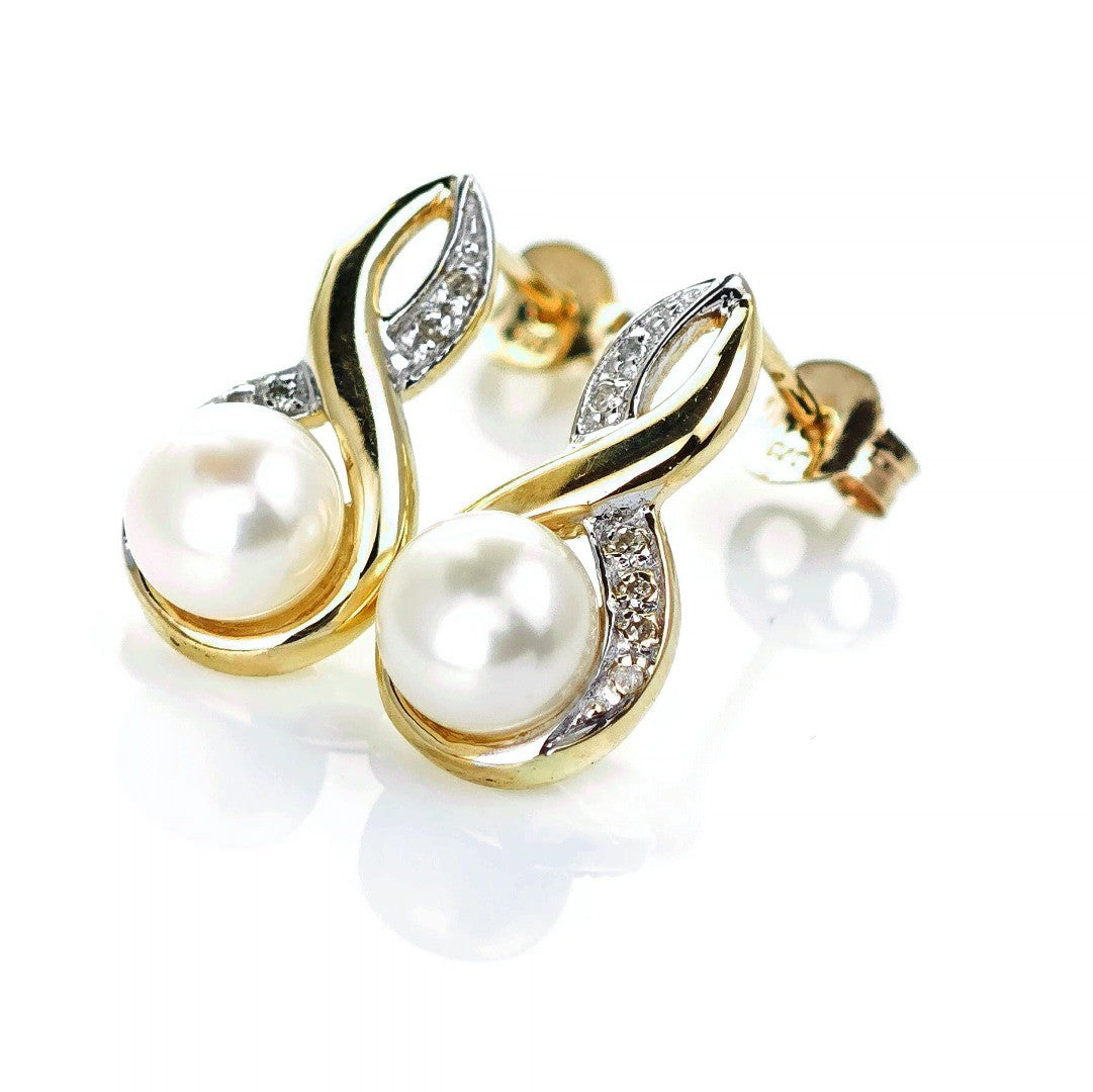 9ct Fresh Water Pearl Diamond Earrings Gold Drop Studs Natural Gemstones