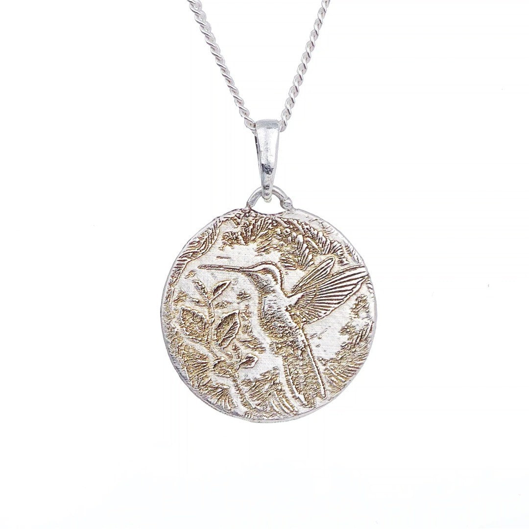 Silver Hummingbird Coin Necklace Pendant Engrave Option Personalise