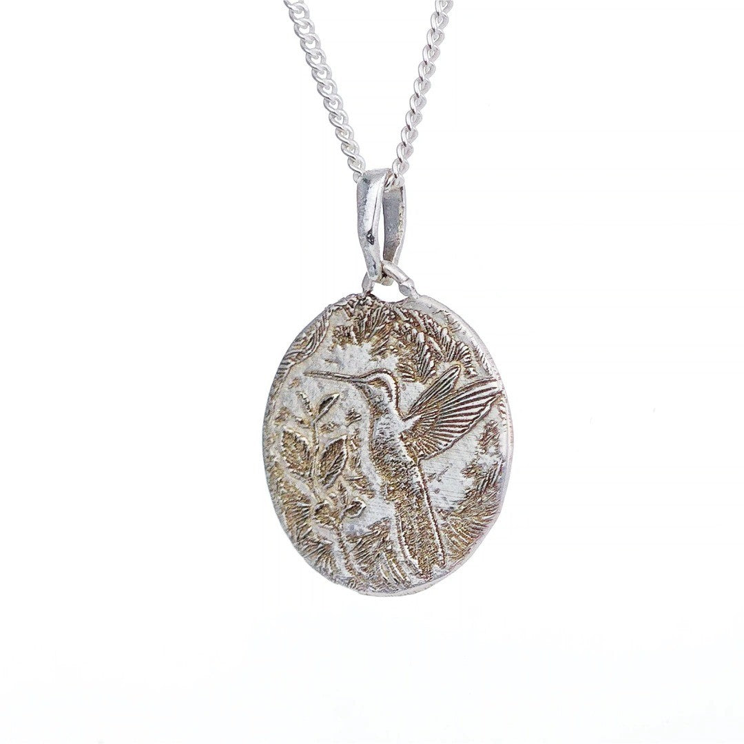 Silver Hummingbird Coin Necklace Pendant Engrave Option Personalise