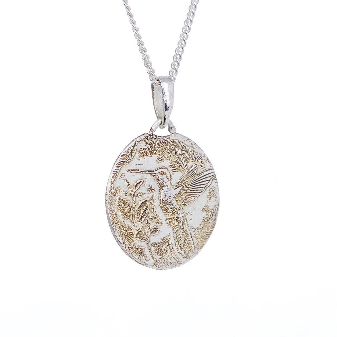 Silver Hummingbird Coin Necklace Pendant Engrave Option Personalise