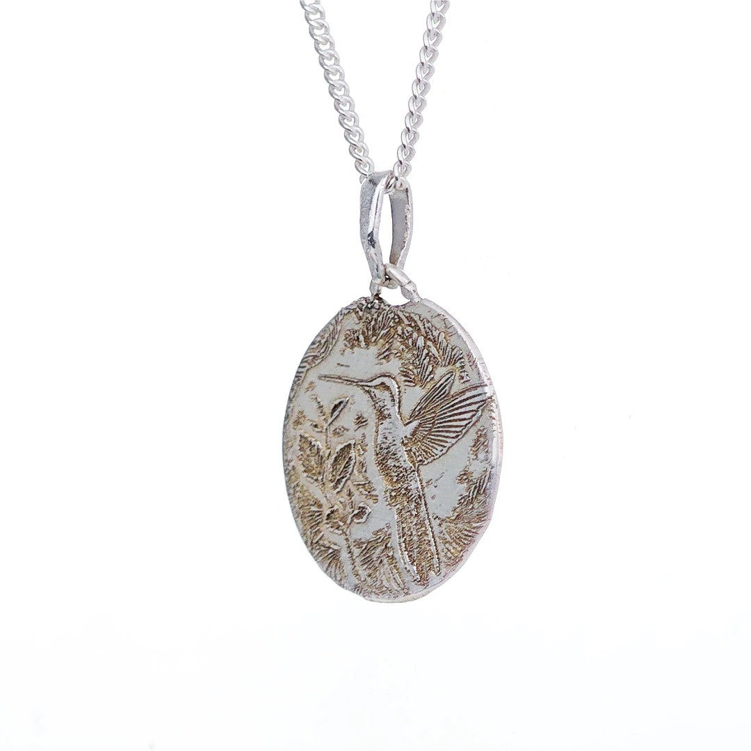 Silver Hummingbird Coin Necklace Pendant Engrave Option Personalise
