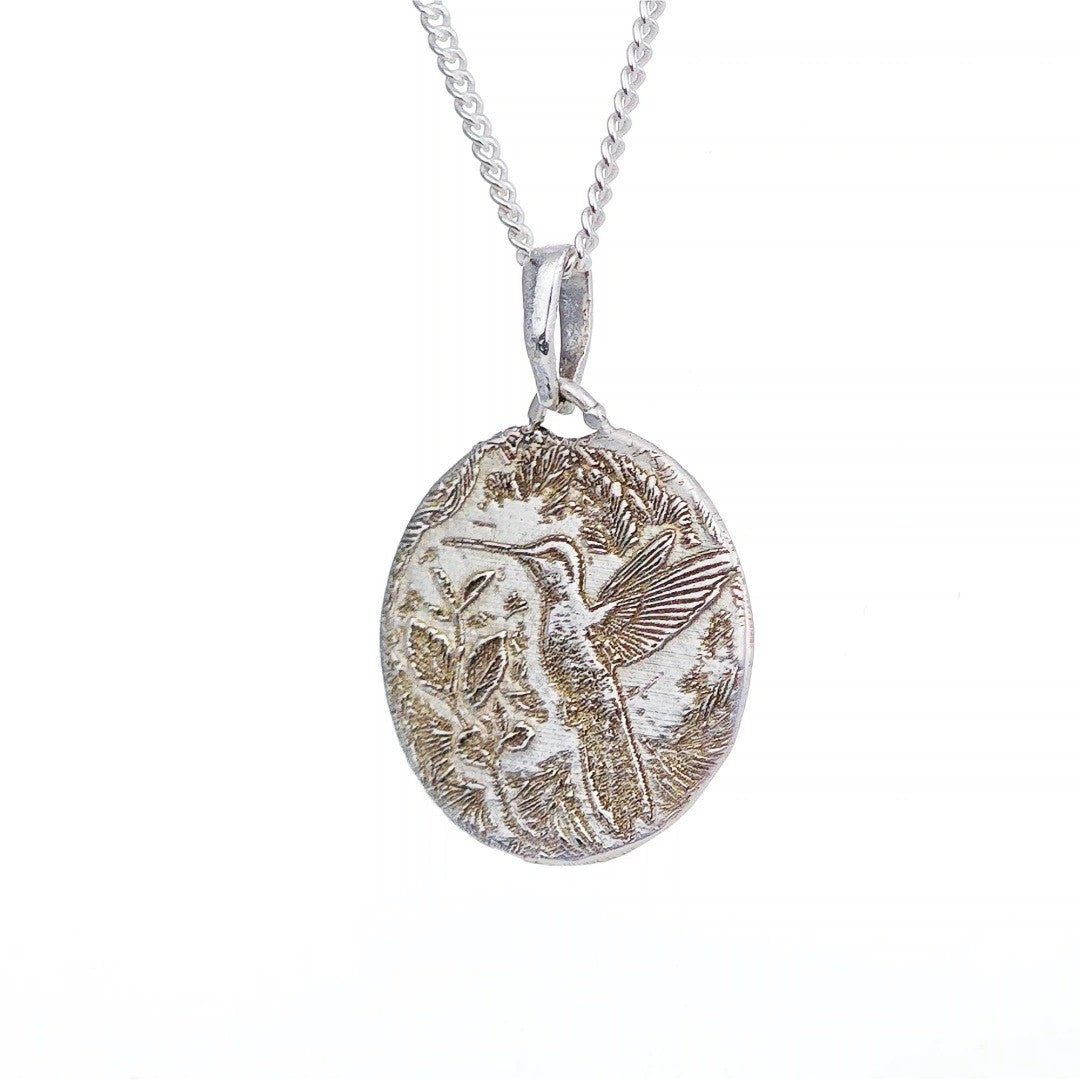 Silver Hummingbird Coin Necklace Pendant Engrave Option Personalise