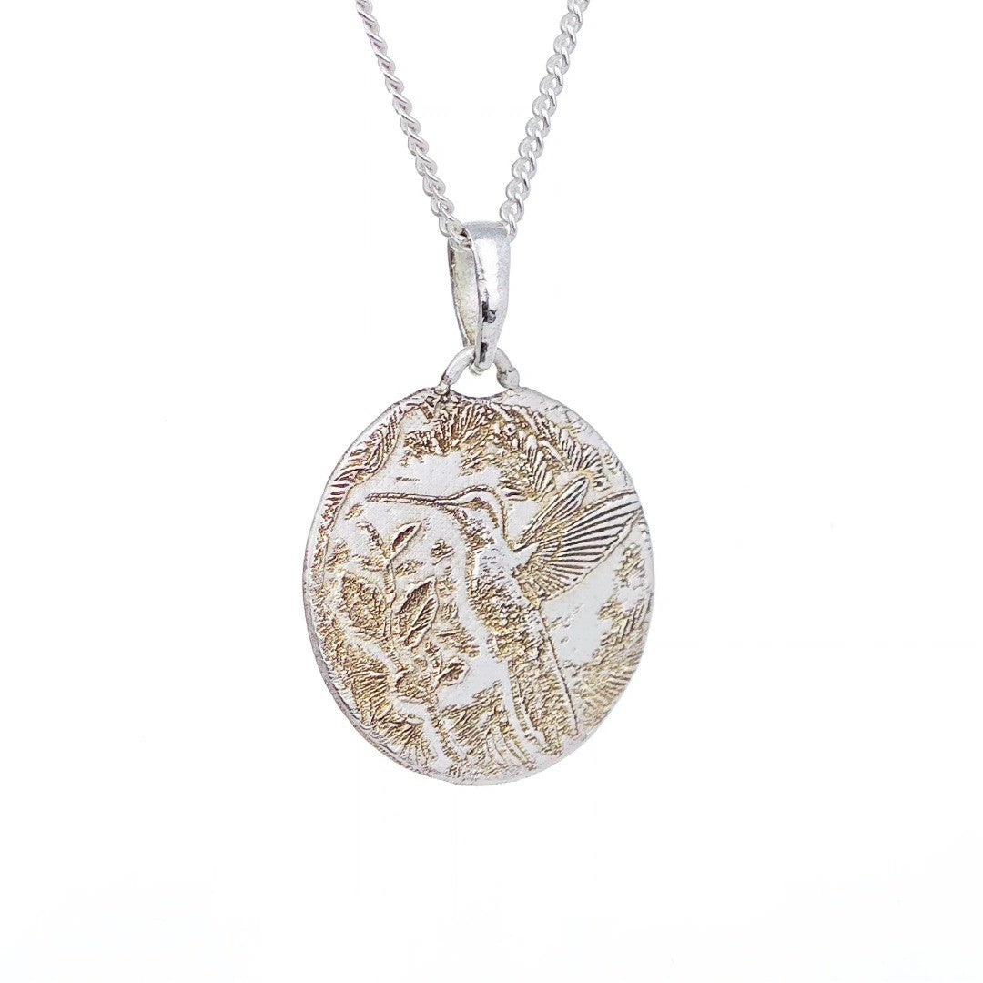Silver Hummingbird Coin Necklace Pendant Engrave Option Personalise