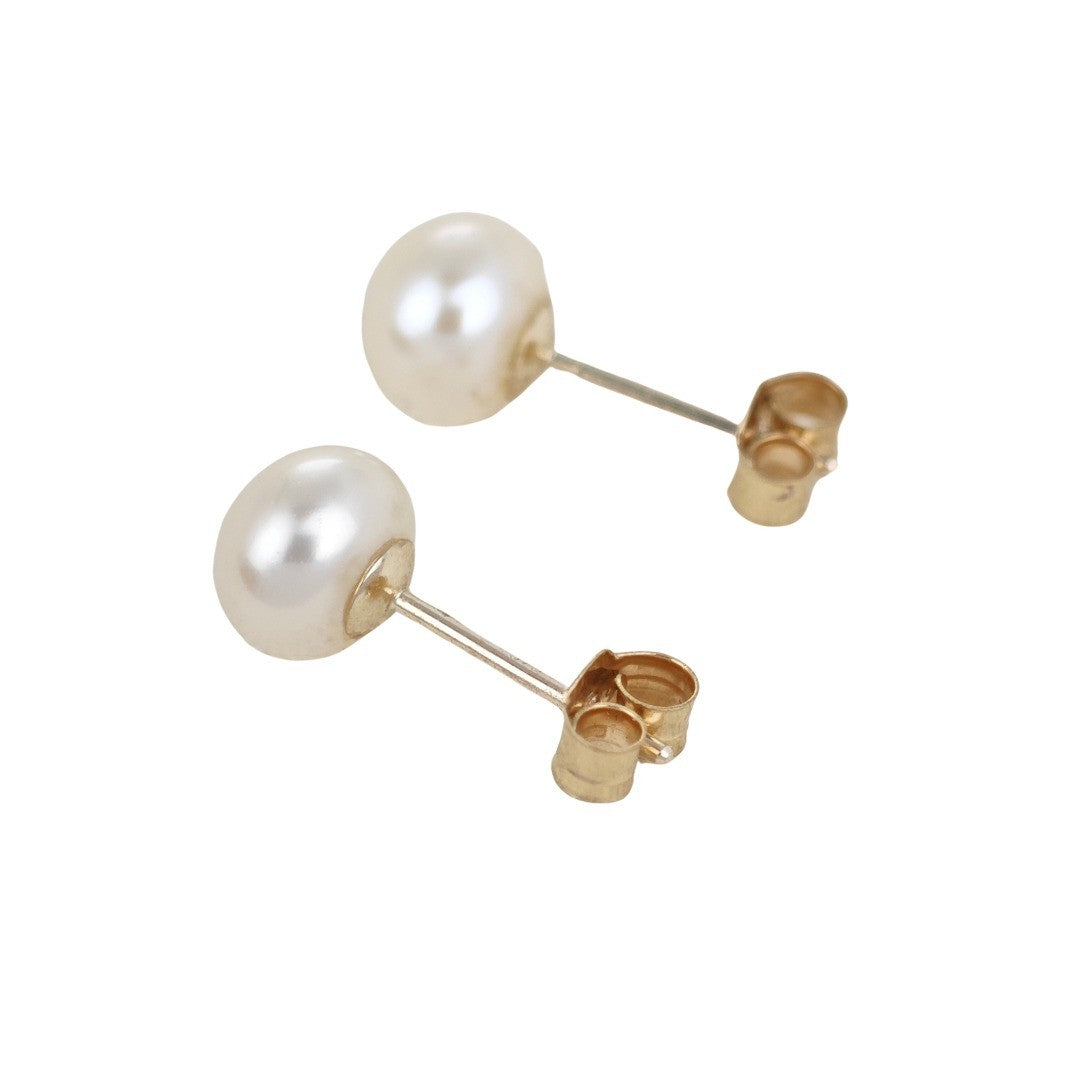 9ct Ivory Pearl Earrings 6mm button studs butterfly back