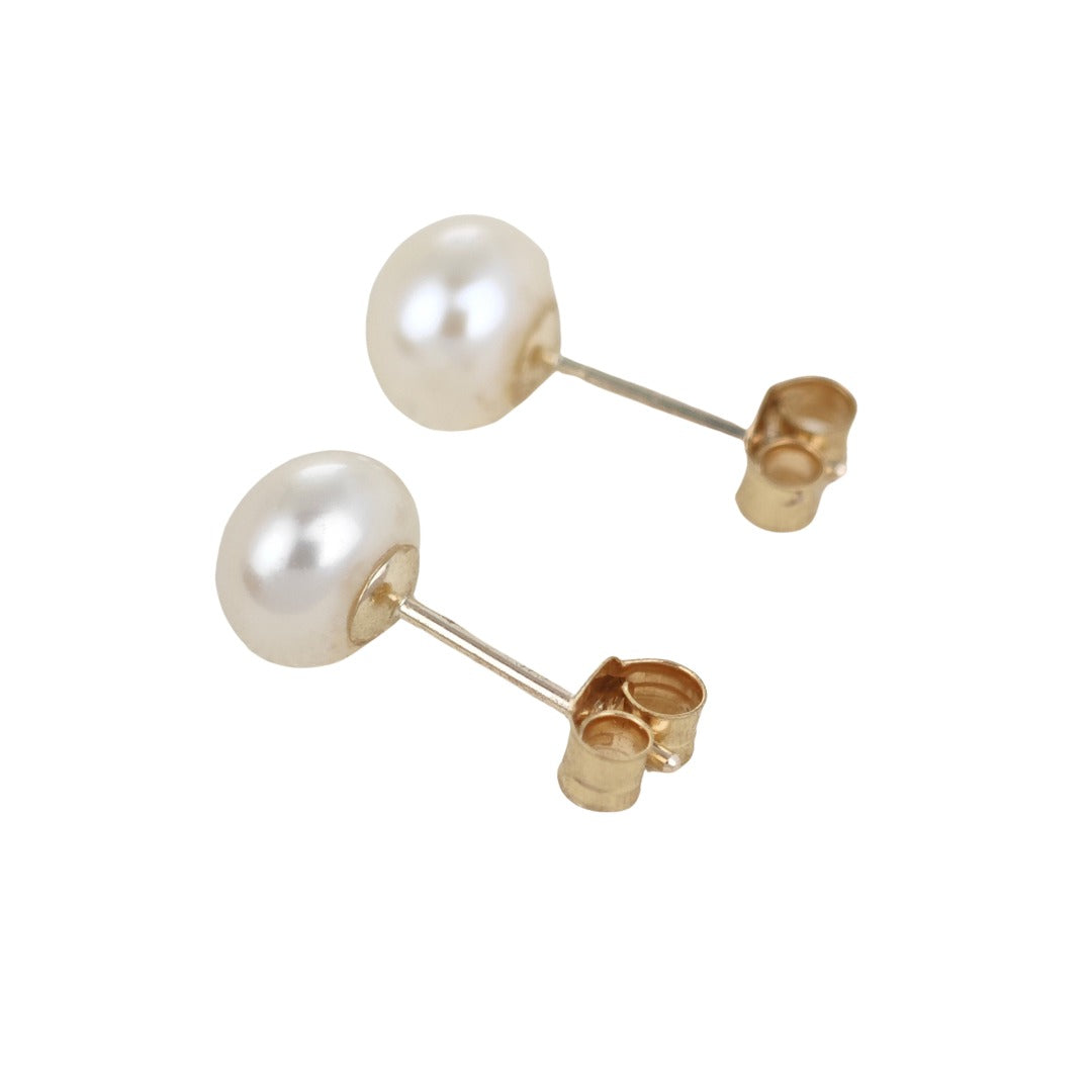 9ct Ivory Pearl Earrings 6mm button studs butterfly back