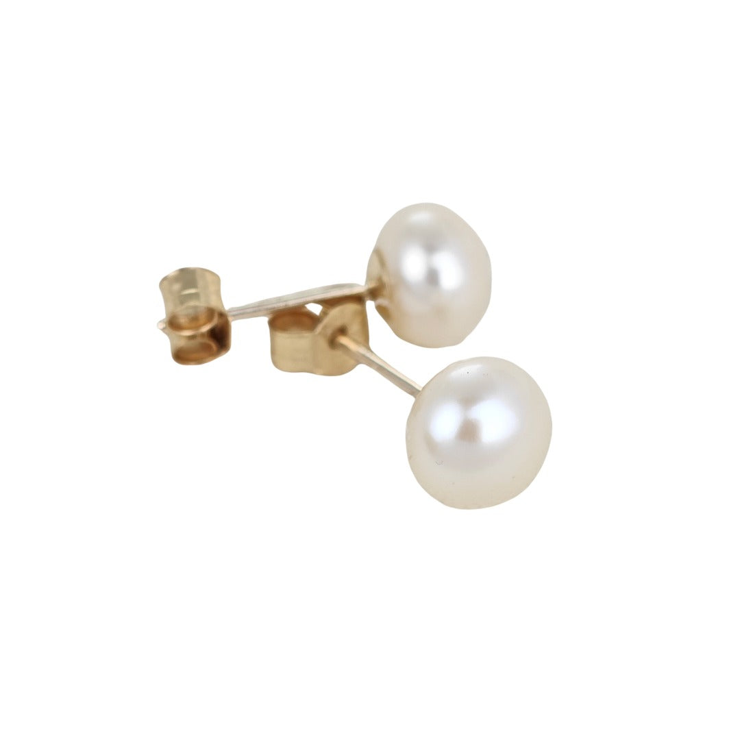 9ct Ivory Pearl Earrings 6mm button studs butterfly back