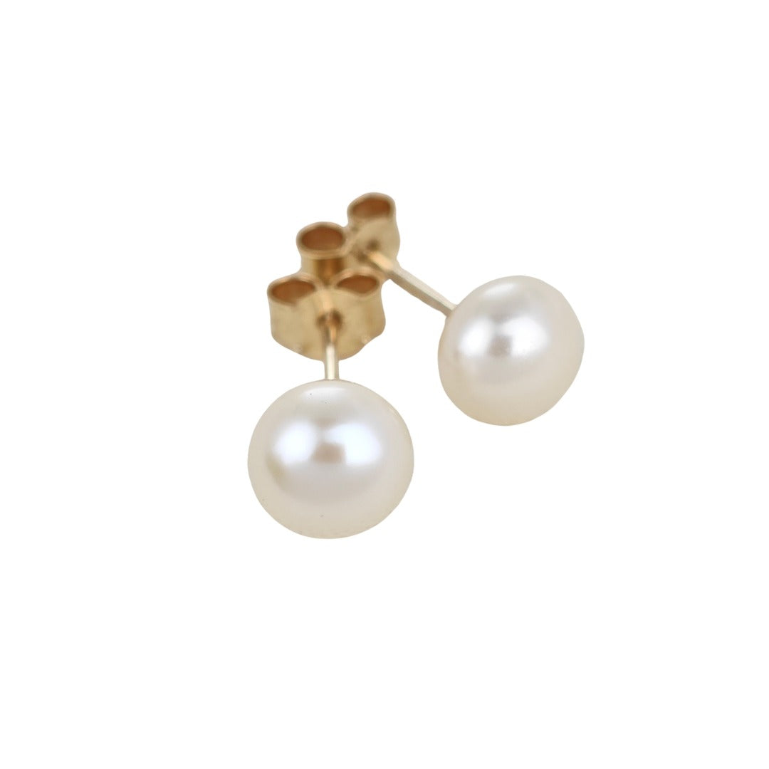 9ct Ivory Pearl Earrings 6mm button studs butterfly back