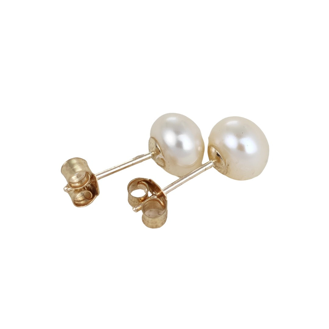 9ct Ivory Pearl Earrings 6mm button studs butterfly back