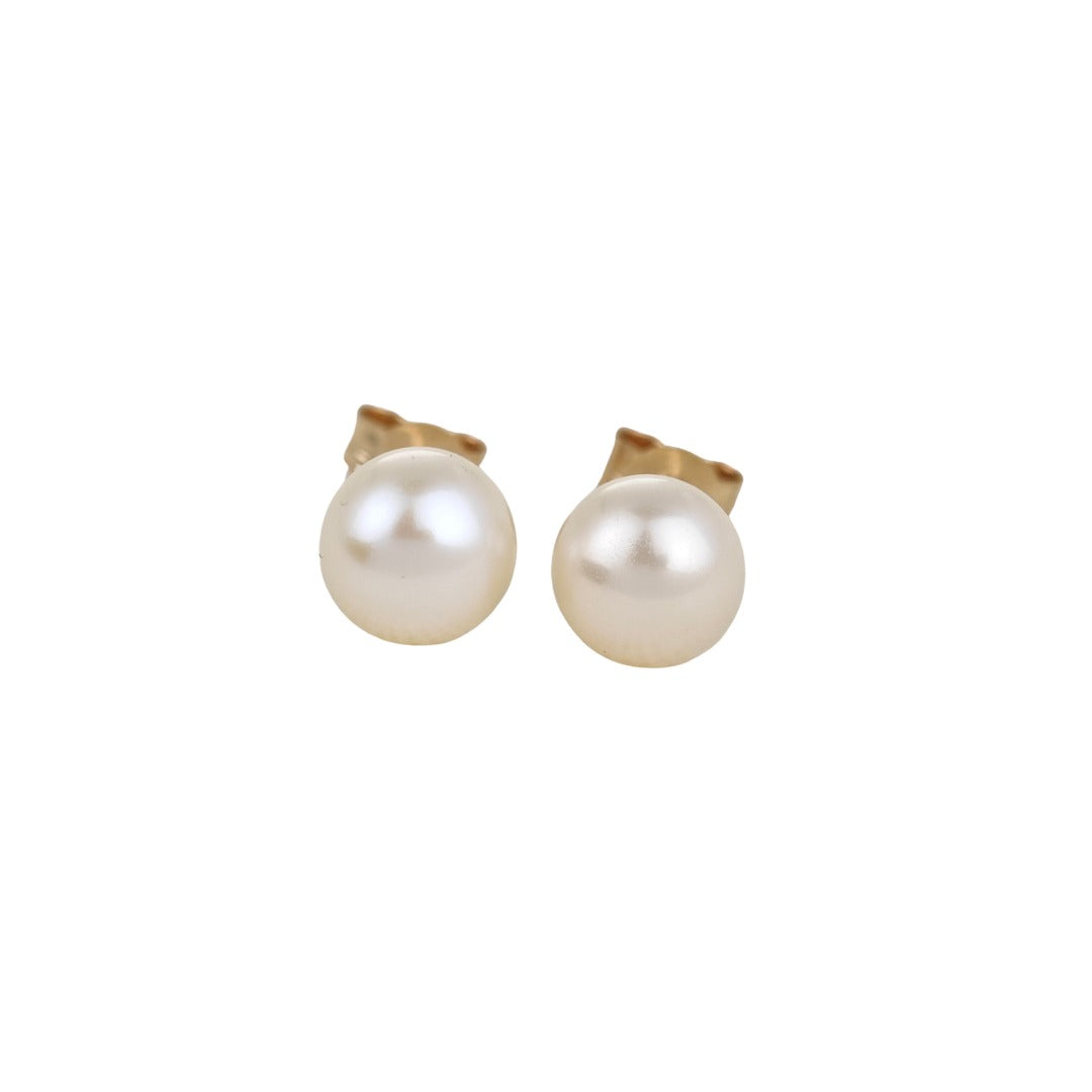 9ct Ivory Pearl Earrings 6mm button studs butterfly back