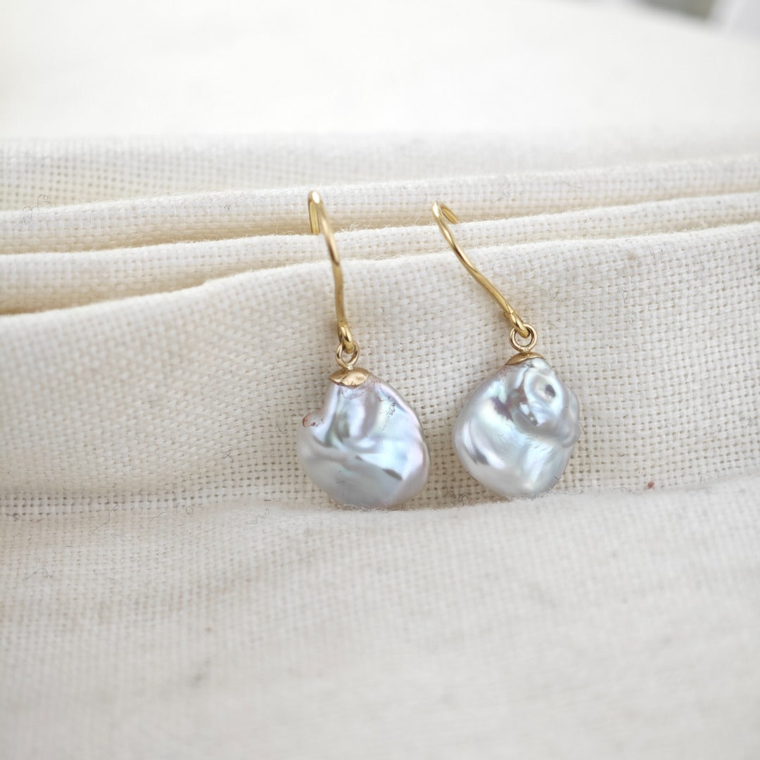 9ct Pearl Dangle Earrings 11mm Ivory Keshi