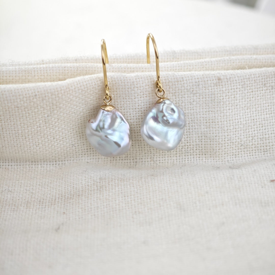 9ct Pearl Dangle Earrings 11mm Ivory Keshi