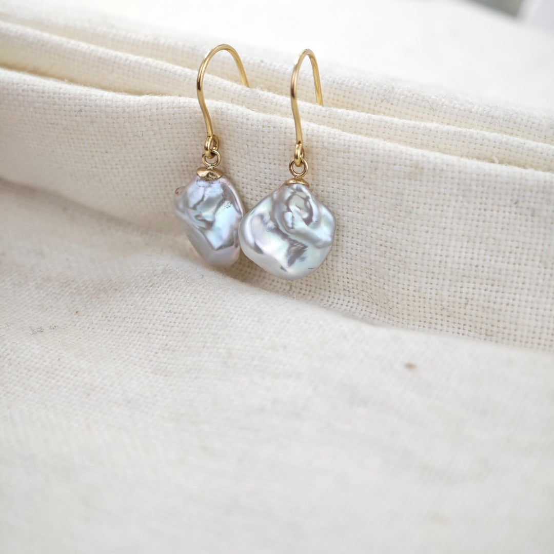 9ct Pearl Dangle Earrings 11mm Ivory Keshi
