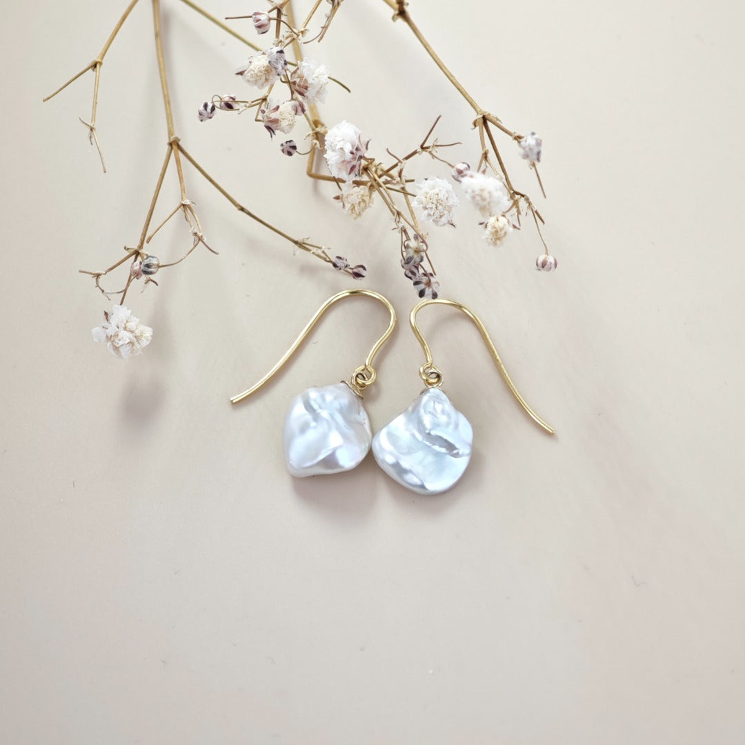 9ct Pearl Dangle Earrings 11mm Ivory Keshi