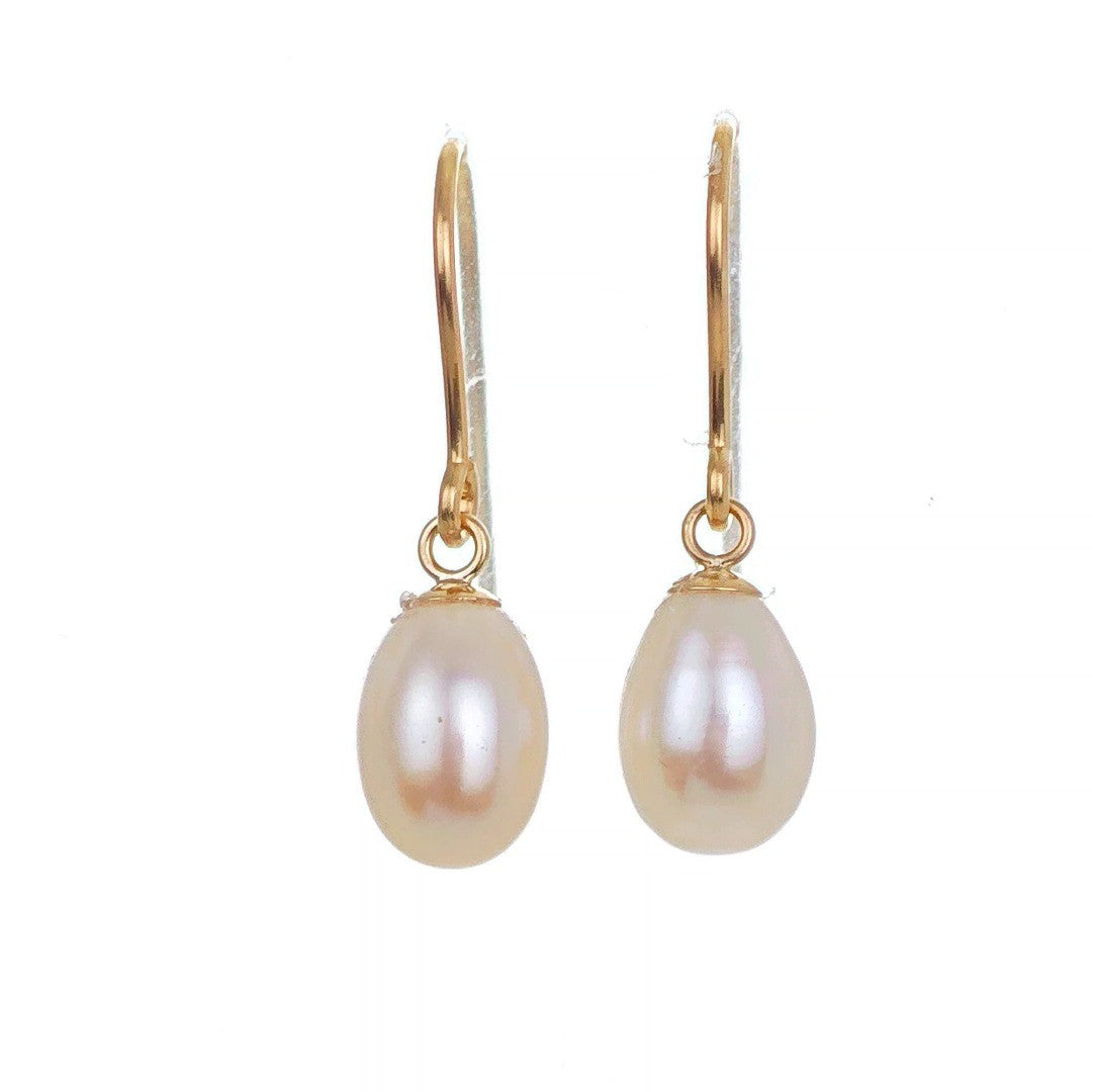 9ct Pearl Dangle Earrings 8mm Ivory Teardrop