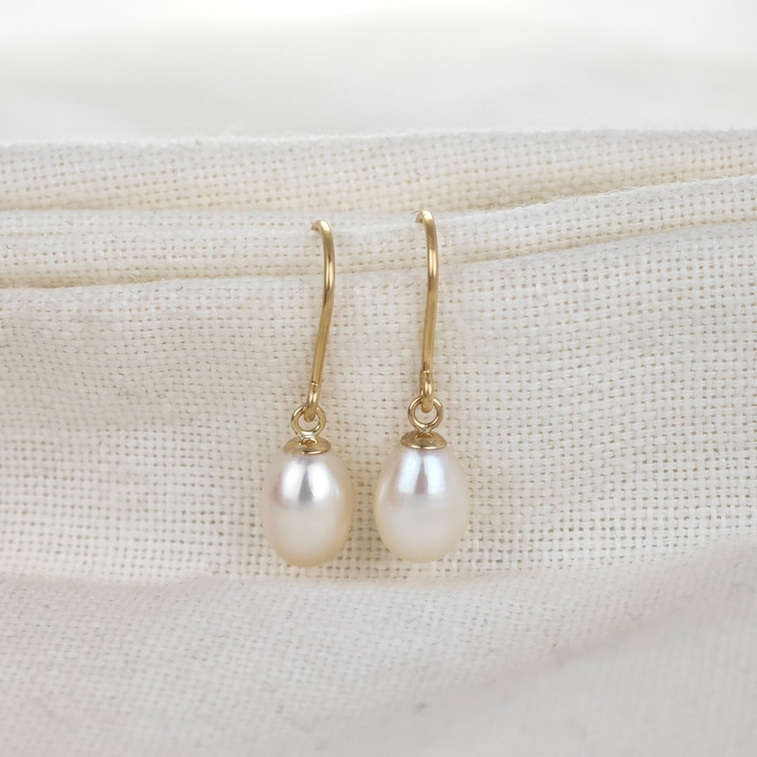 9ct Pearl Dangle Earrings 8mm Ivory Teardrop
