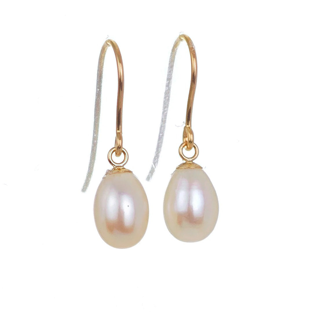 9ct Pearl Dangle Earrings 8mm Ivory Teardrop
