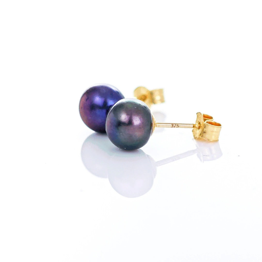 9ct Peacock Pearl Earrings 6mm button studs butterfly back