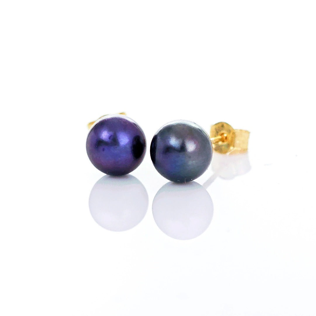 9ct Peacock Pearl Earrings 6mm button studs butterfly back