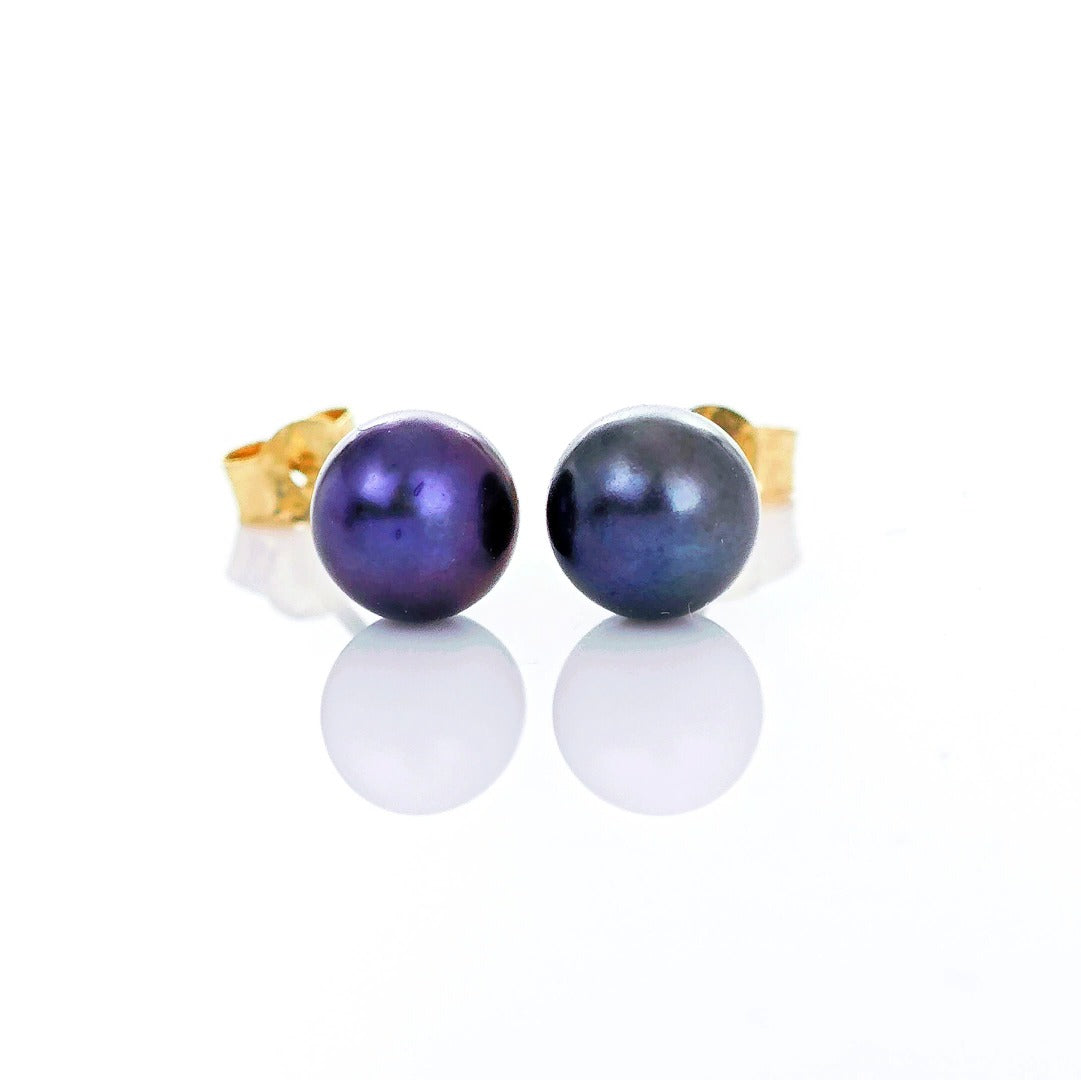 9ct Peacock Pearl Earrings 6mm button studs butterfly back