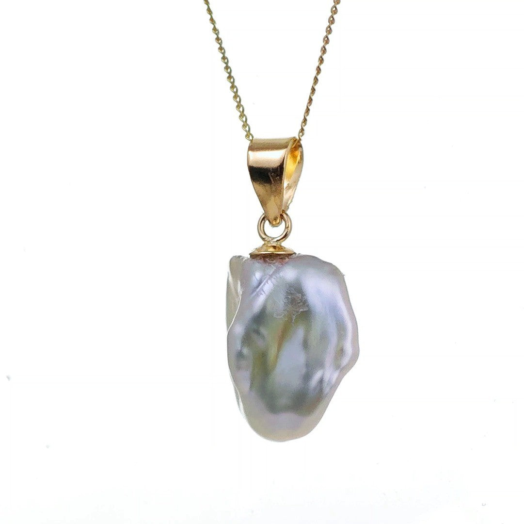 9ct gold pearl necklace, keshi baroque irregular white pearl on white background side 4