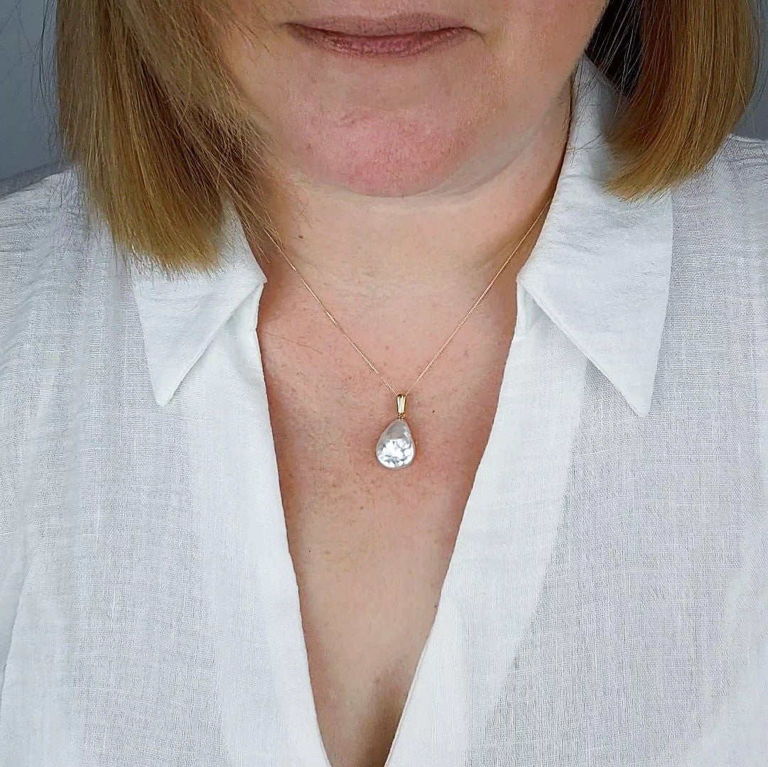 9ct Pearl Necklace 19mm Ivory Keishi Pear Pendant