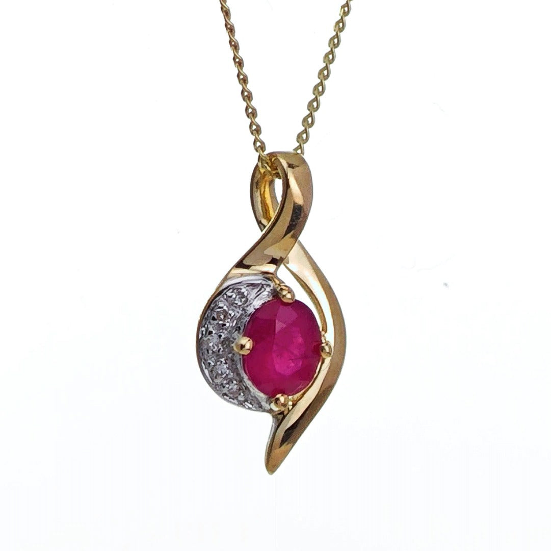 9ct Ruby Diamond Necklace Yellow Gold 0.45ct Red Oval Natural Gemstone